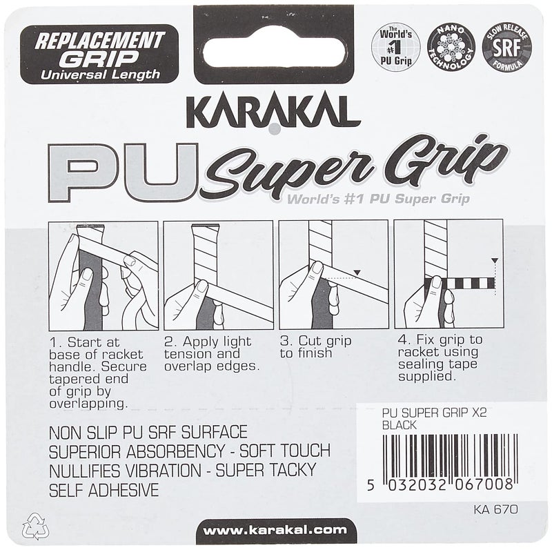 Karakal قبضة راكت كاراكال PU سوبر جريب - تنس/بادمنتون/سكواش 2 x قبضة (أسود) - Image 2